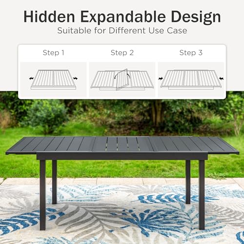 9 Piece Outdoor Extendable Dining Set with Rectangular Metal Dining Table and 8 Rattan Chairs N1509