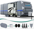 Extra-Thick 6-ply Travel Trailer RV Cover with 2 Windproof Straps, 4 Tire Covers J6855