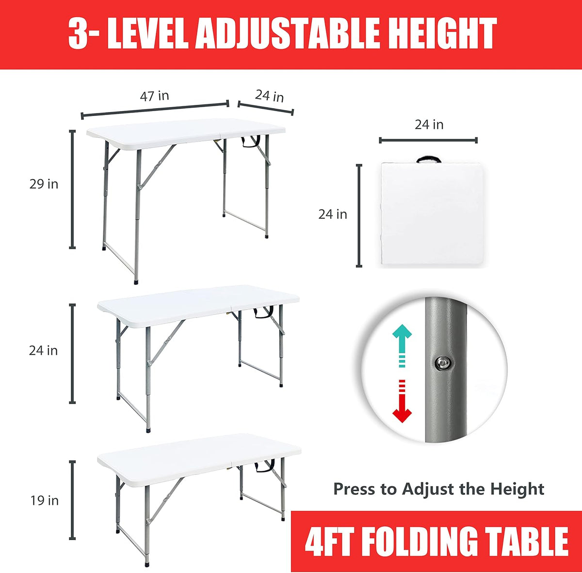 4 ft Folding Plastic Table White C28070