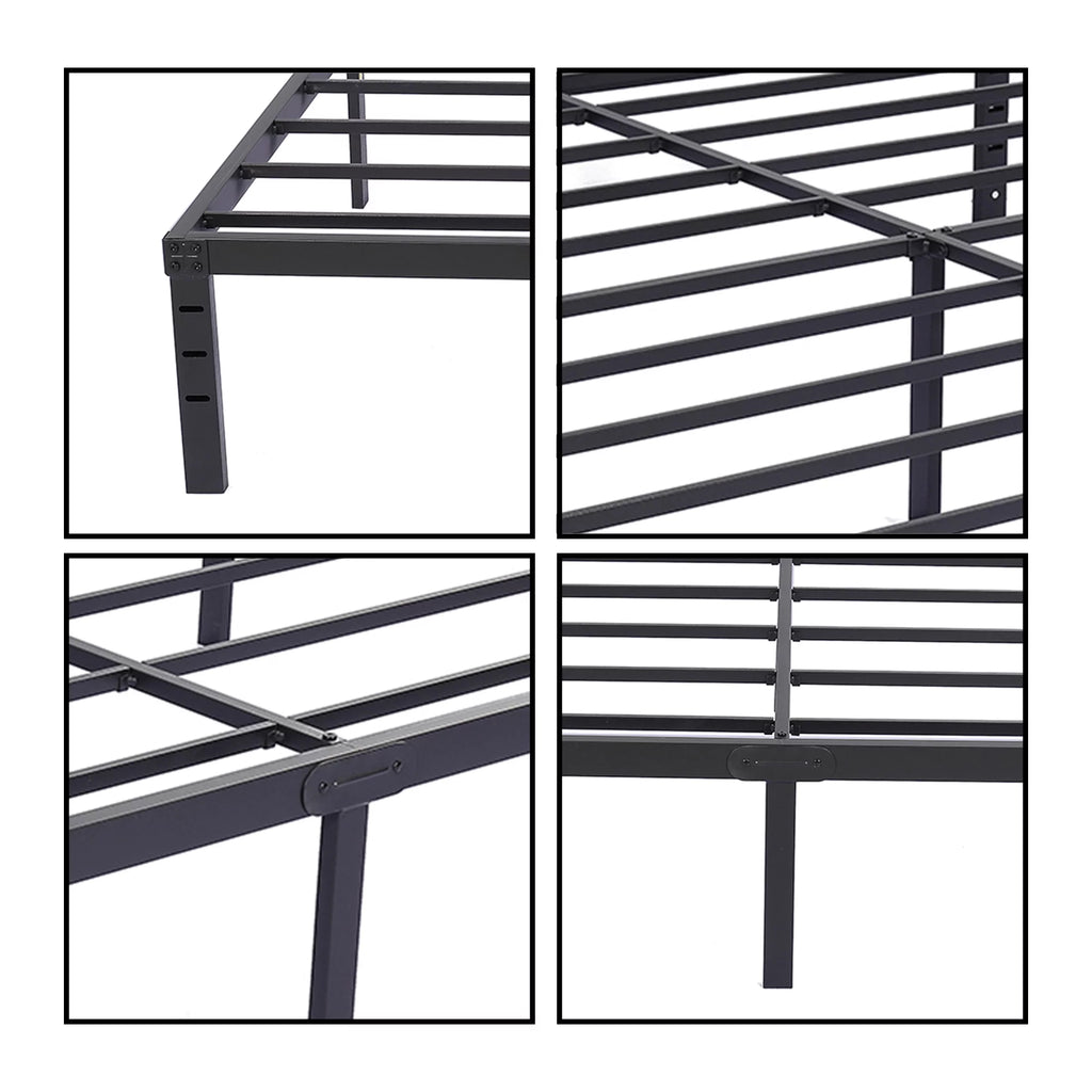 18" 3500 lbs Heavy Duty Black Steel Slat Metal King Bed Frame P10418