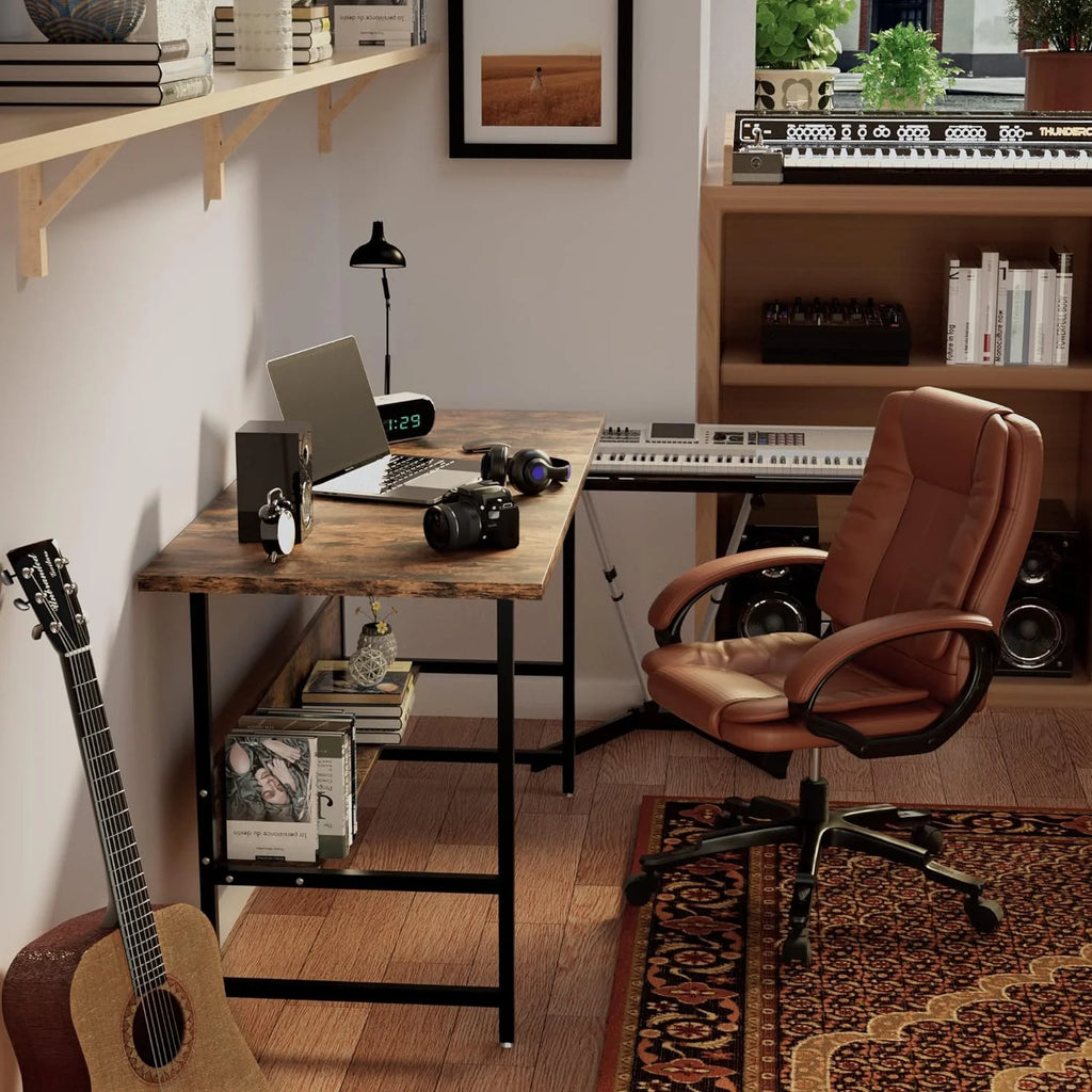 55" Wood Office Desk with Metal Legs and Book Shelf Z1459