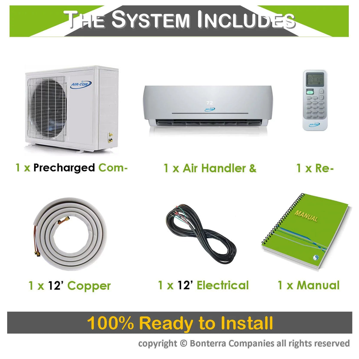 24000 BTU Ductless Mini Split AC/Heating System 2 Ton Inverter Heat Pump D442