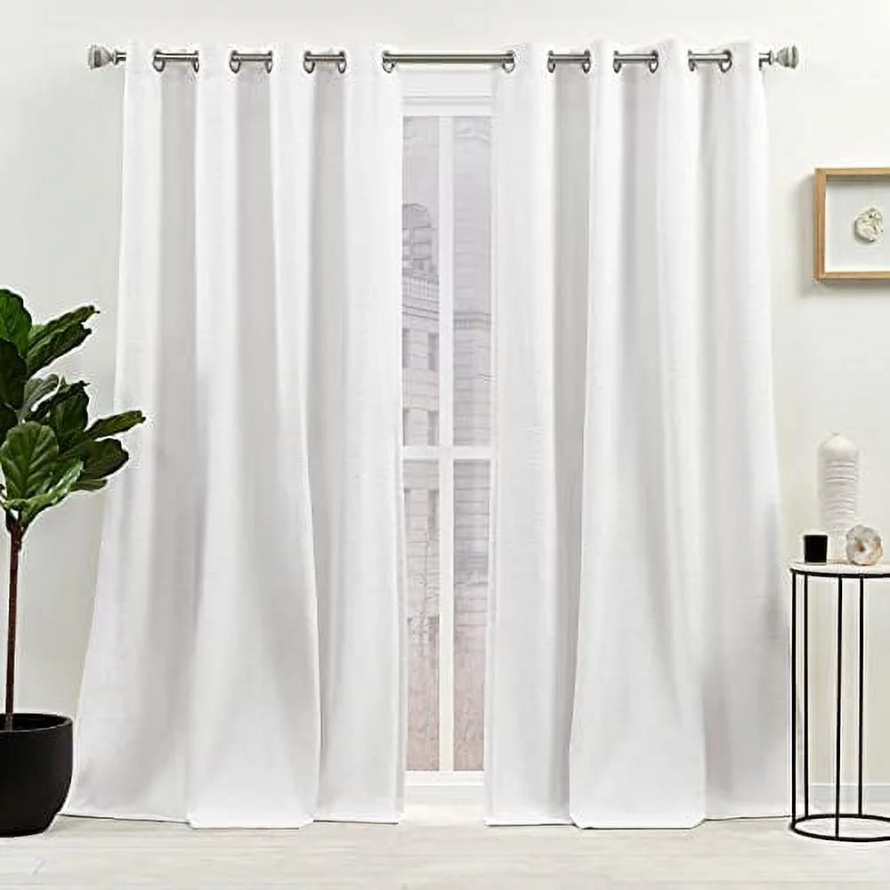 Cotton Blend Grommet Top Light Filtering Curtain Panels, 52"x96", White, Set of 2 R78154