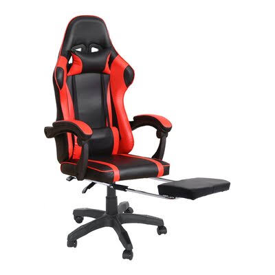 Red/Black Faux Leather Swiveling PC & Racing Game Chair with Footrest S209