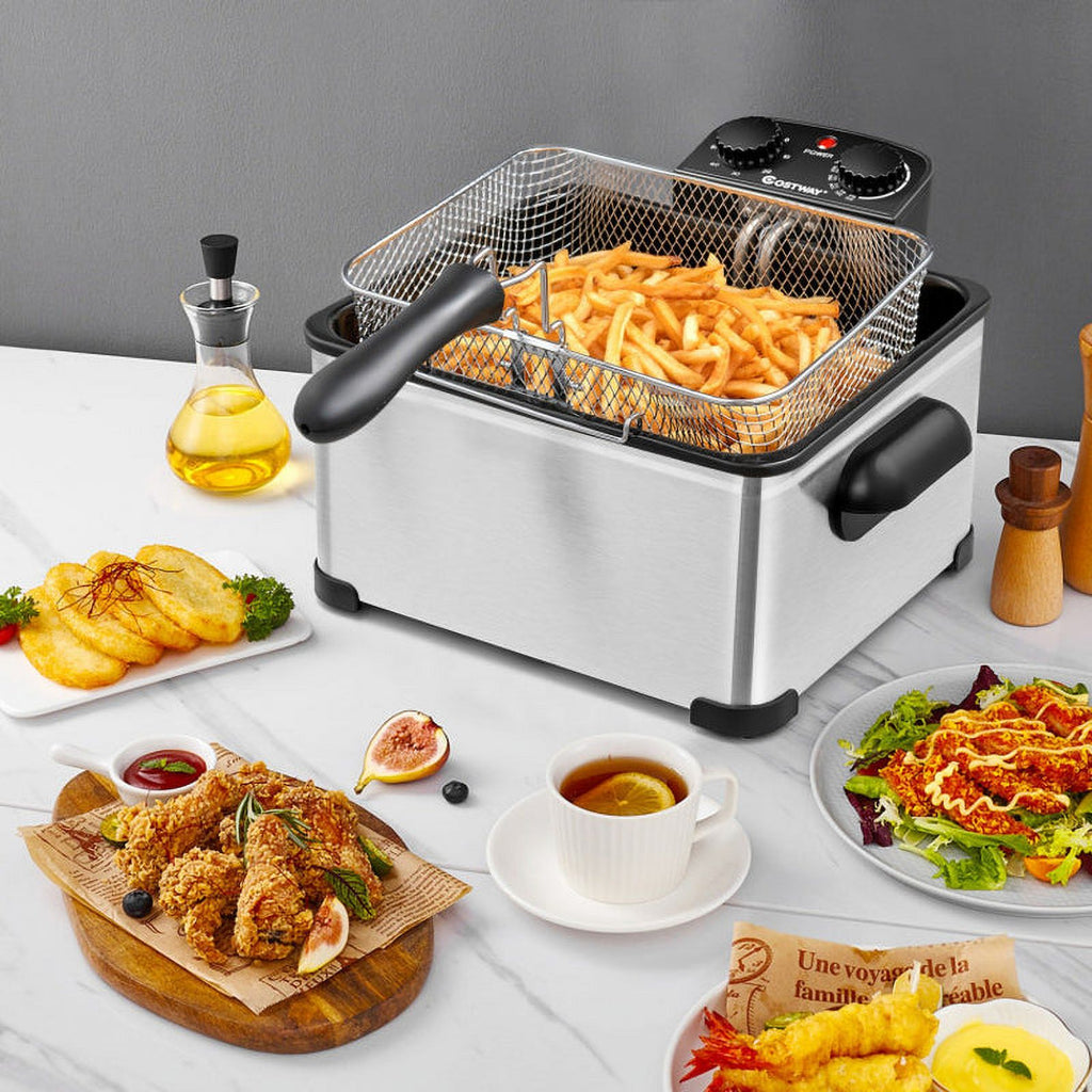 5.3Qt Stainless Steel Electric Deep Fryer with Triple Basket V1624