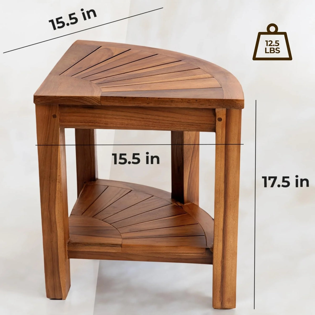 Teak Corner Bench with Shelf, 18 Inch Wooden Seat Stool F609