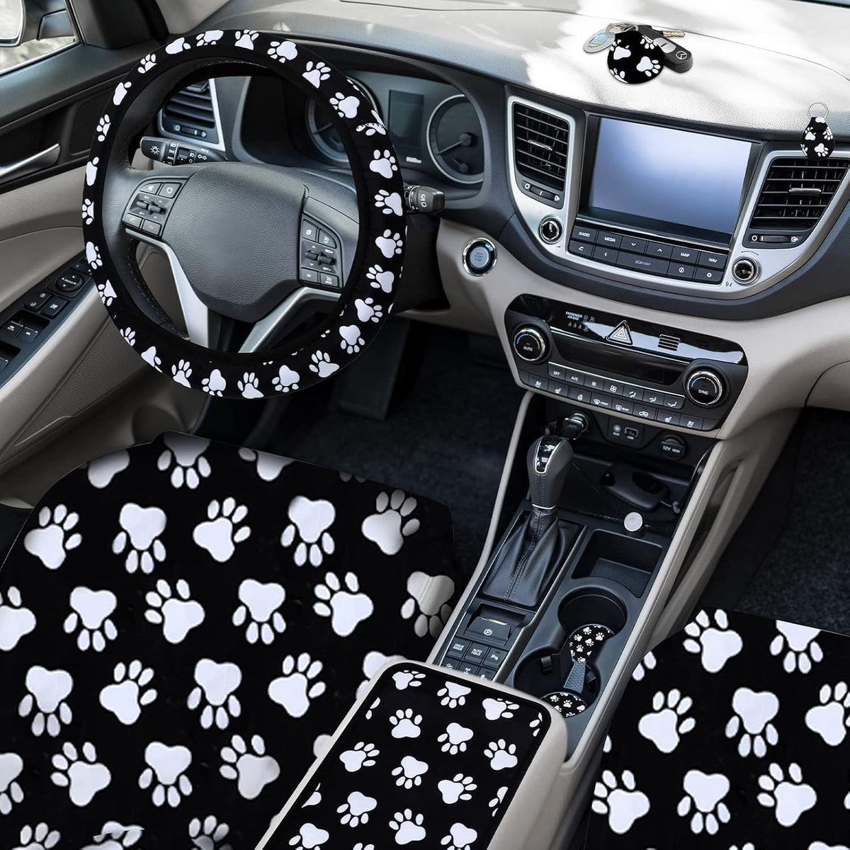 15 Pcs Paw Print Car Seat Cover Full Set Z899