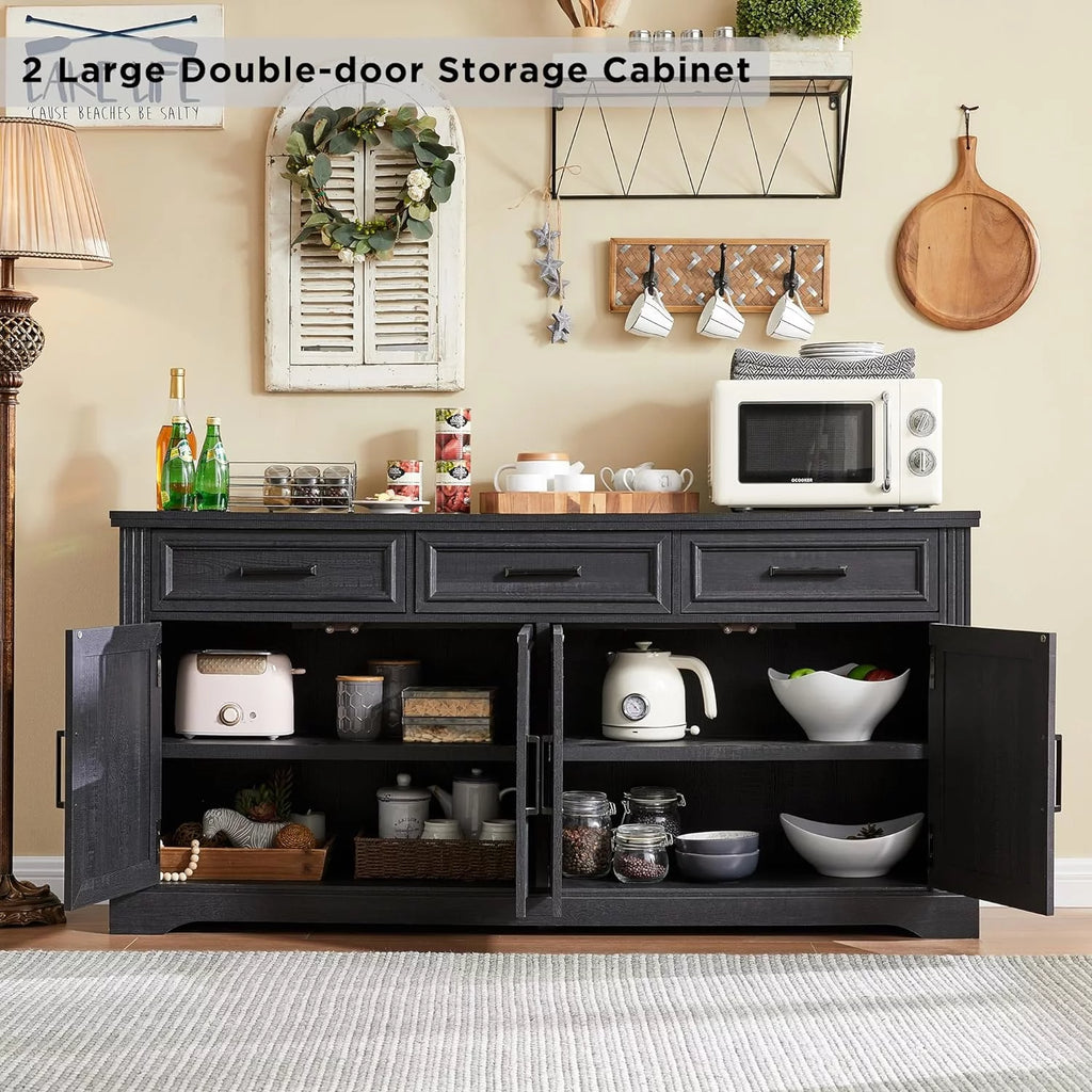 Black 3 Drawer 4 Door Sideboard Storage Cabinet F400