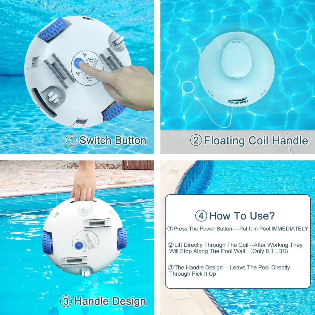 Cordless Robotic Pool Vacuum Cleaner 7500mAh Rechargeable IPX8 Waterproof P386