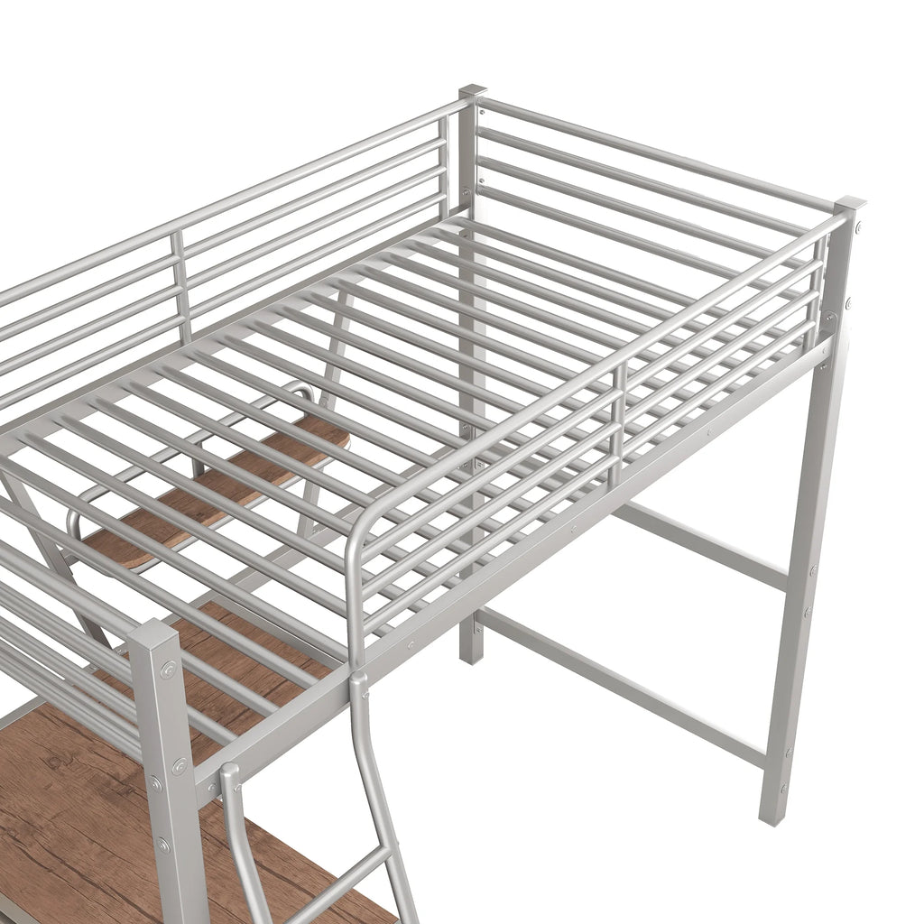 Metal Loft Bed with Desk and Shelf V81258