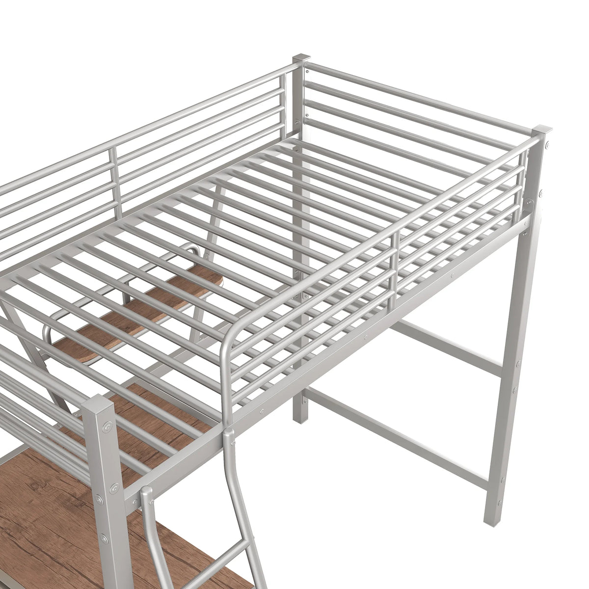 Metal Loft Bed with Desk and Shelf V81258