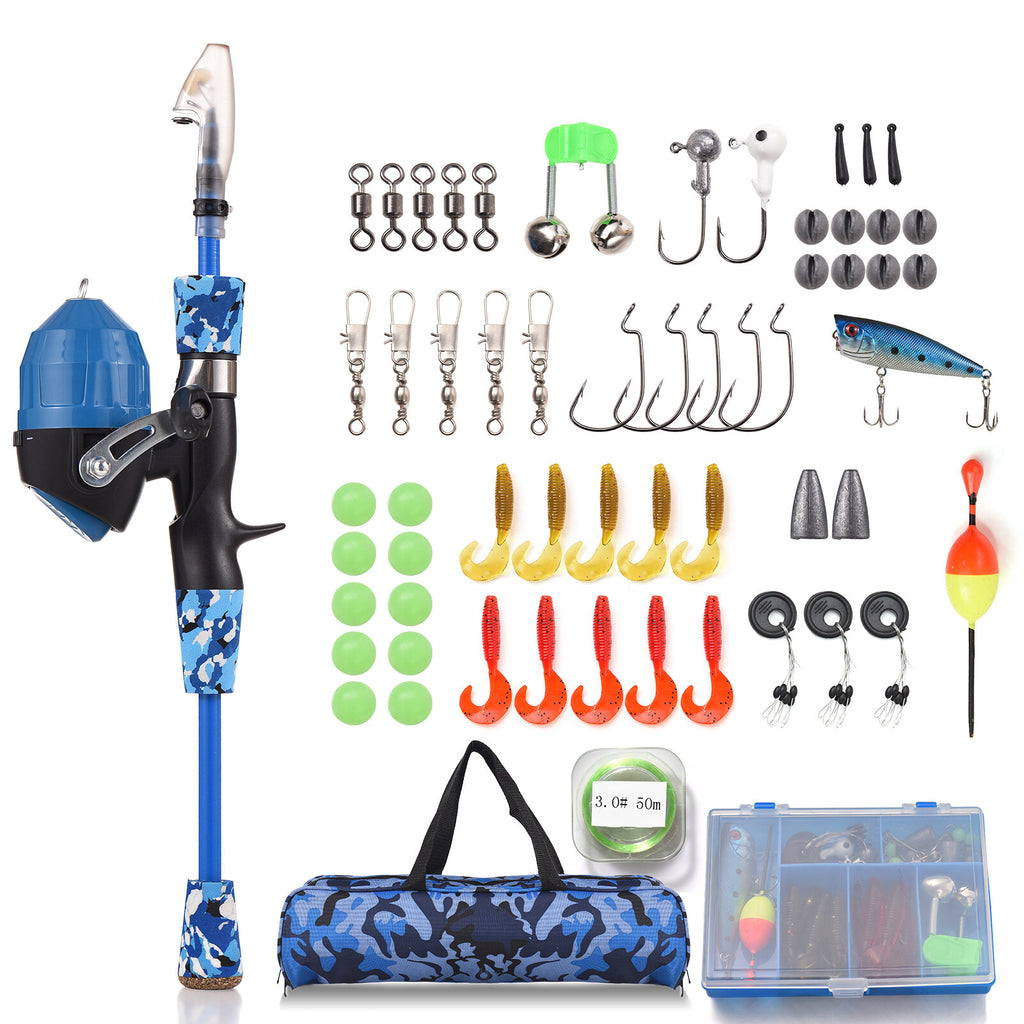 Kids Fishing Rod and Reel Combo Telescopic Casting Rod with Spincast Reel and Carry Bag D140