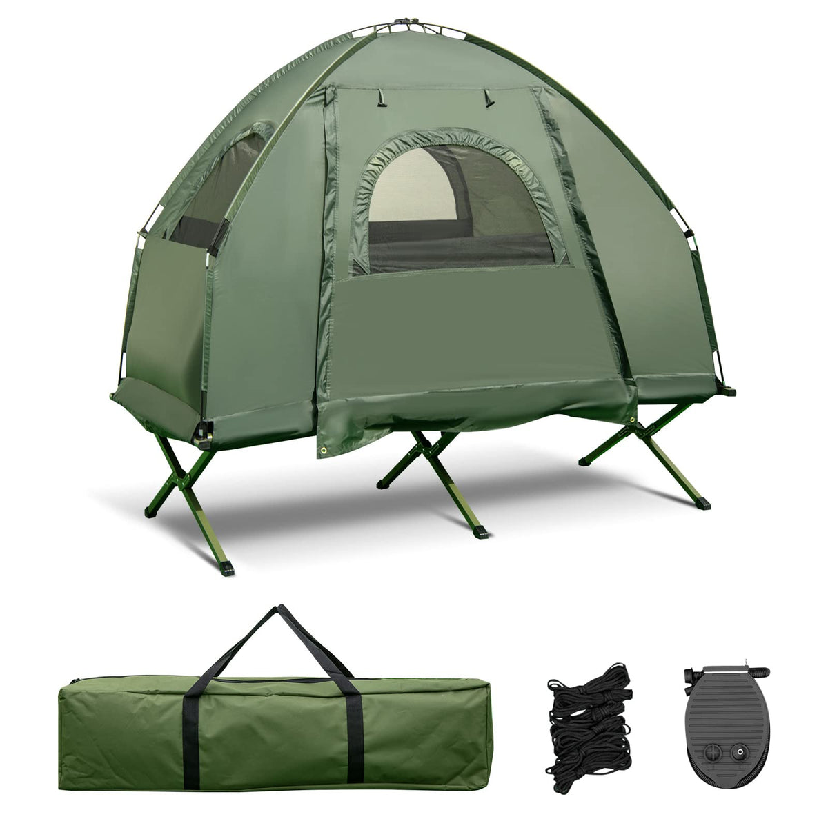 1-Person 5-in-1 Tent Cot with Air Mattress, Sleeping Bag, Carrying Bag U3712