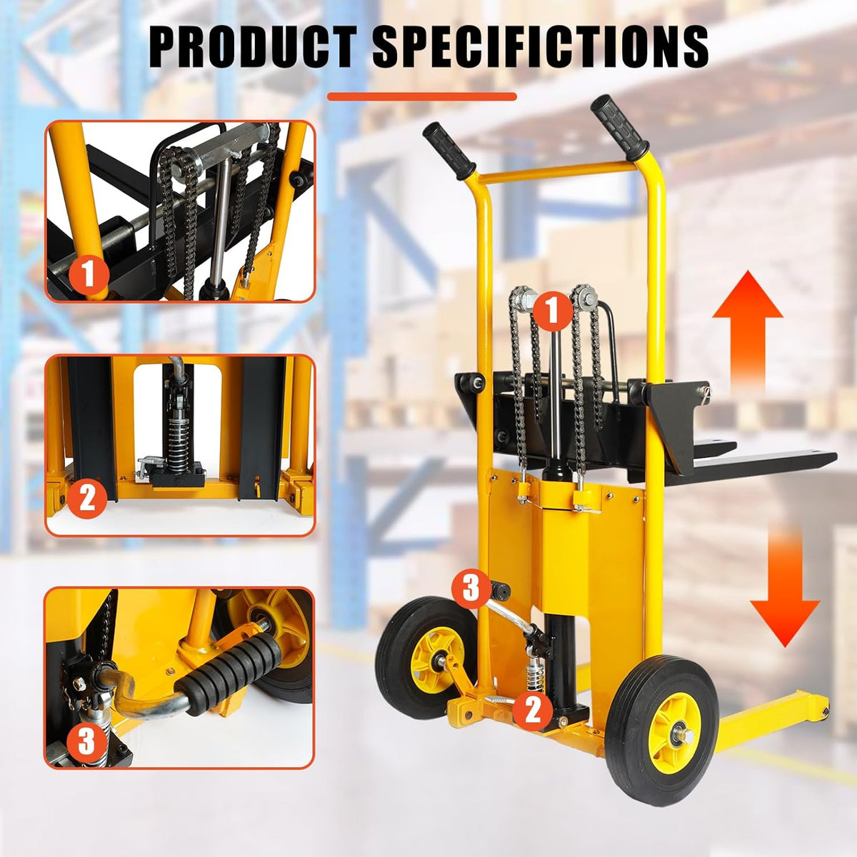 440 lbs Capacity 35" Lift Height Adjustable Forks Fixed Legs Pallet Stacker R91981