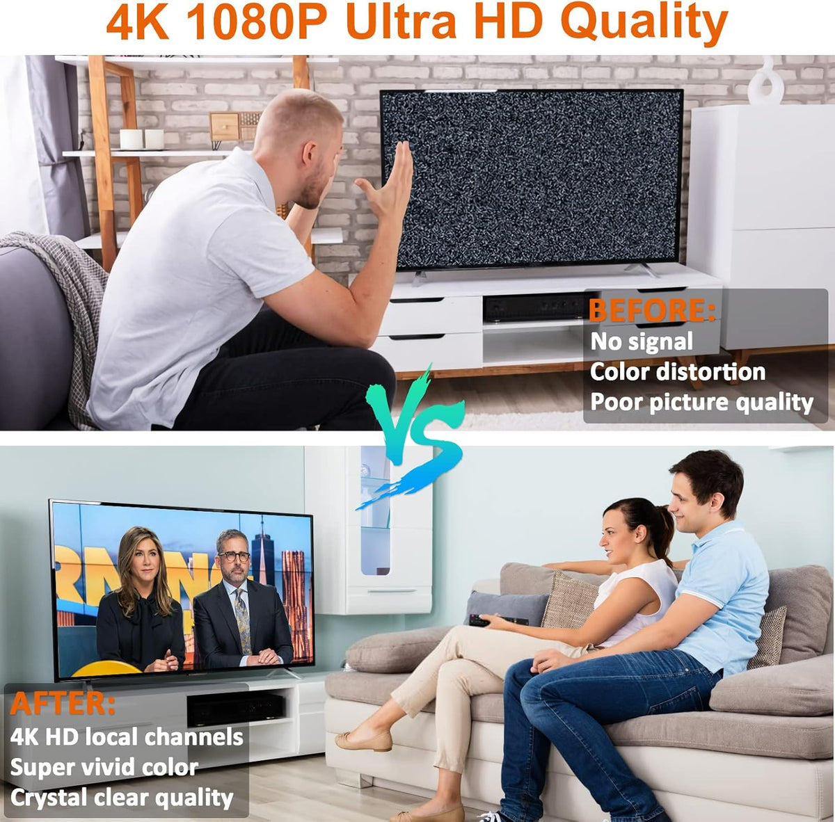 Indoor Amplified HDTV Antenna 300 Miles 4K 1080P with Coax Cable Pack of 2 H4671