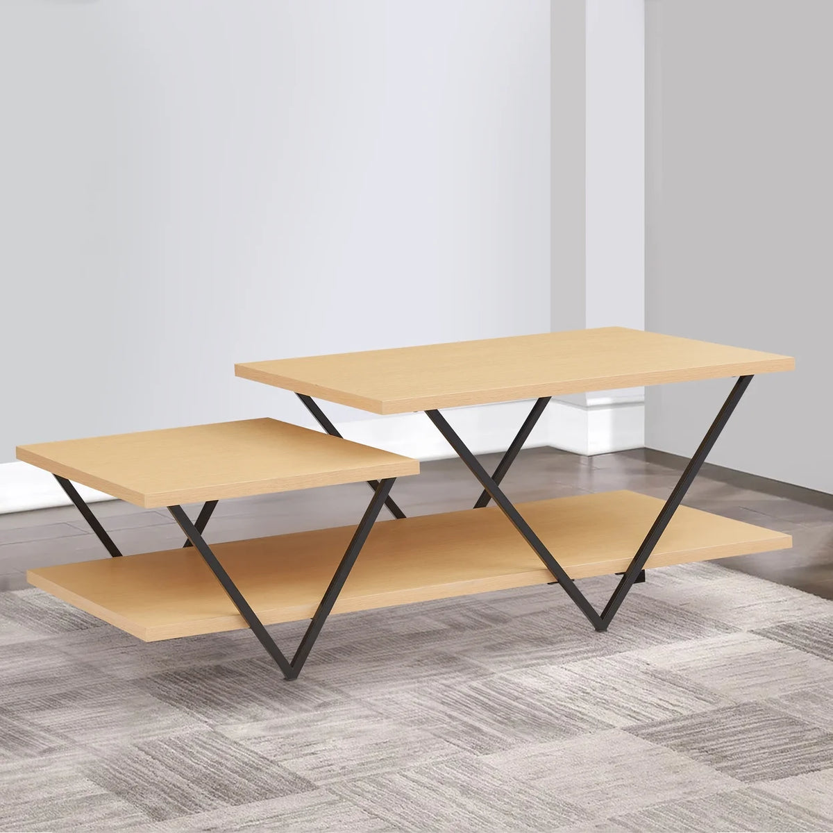 48 Inch 2 Tier Coffee Table with Bottom Shelf V886240