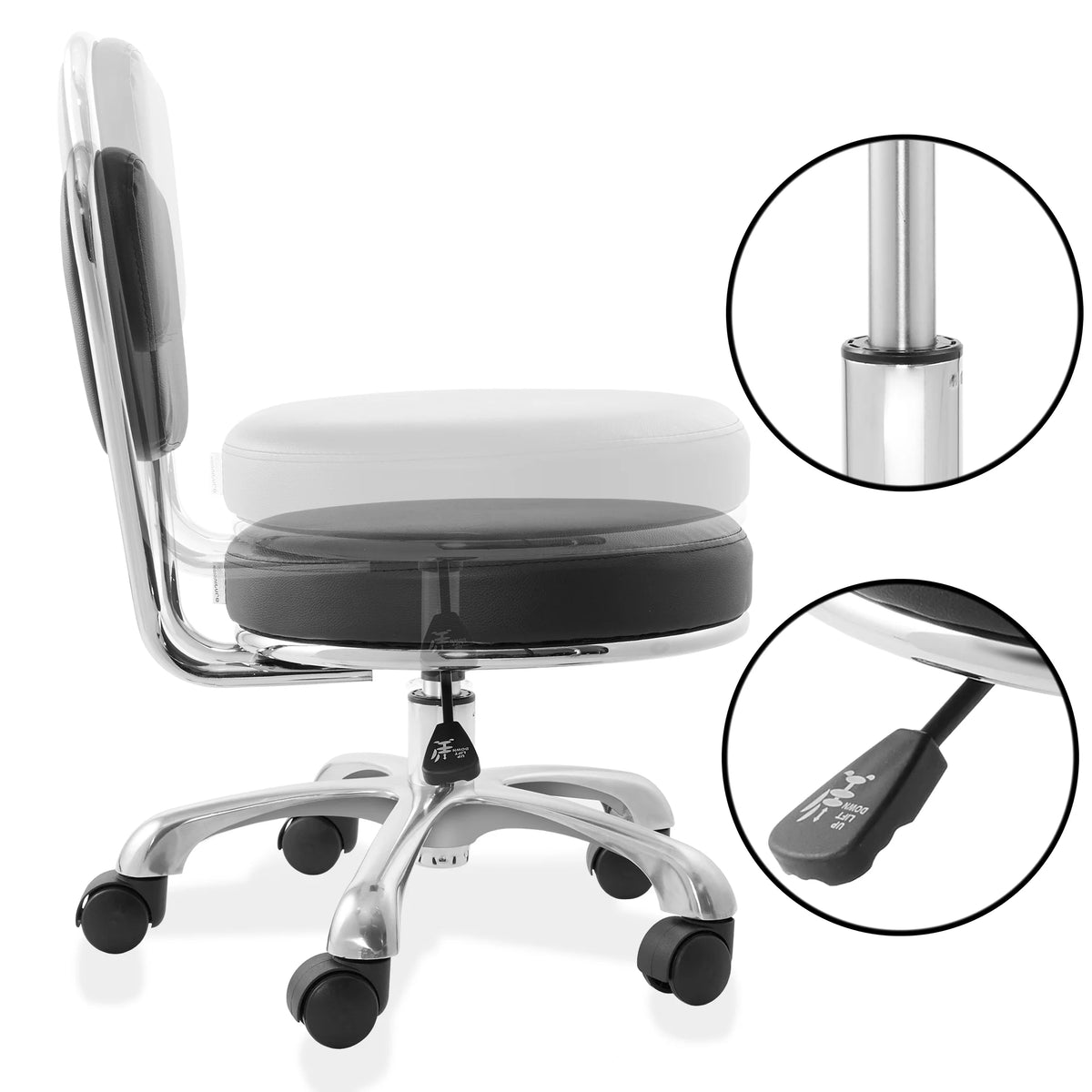 Adjustable Rolling Salon Stool with Backrest H705