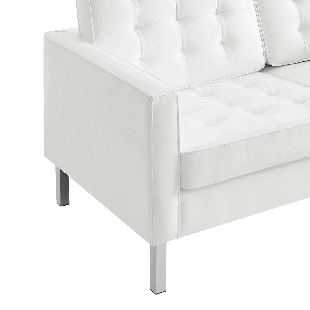 Silver White Tufted Vegan Leather Loveseat Z9770