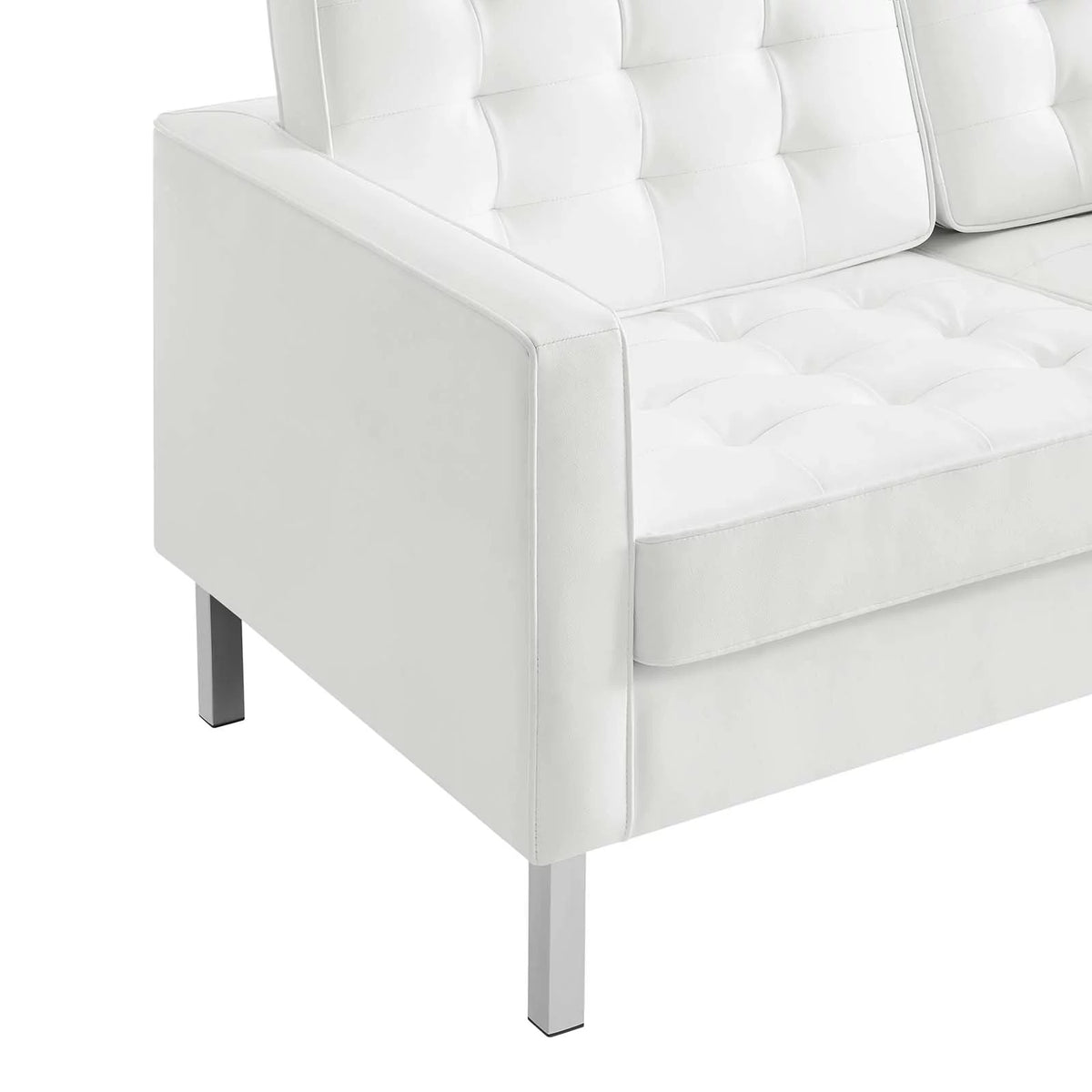 Silver White Tufted Vegan Leather Loveseat Z9770