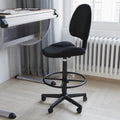 Black Fabric Mid-Back Drafting Chair with Footring P69846