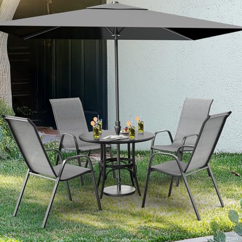 Black Set of 6 Stackable Outdoor Dining Chairs with Sling High Back and Armrests P3451
