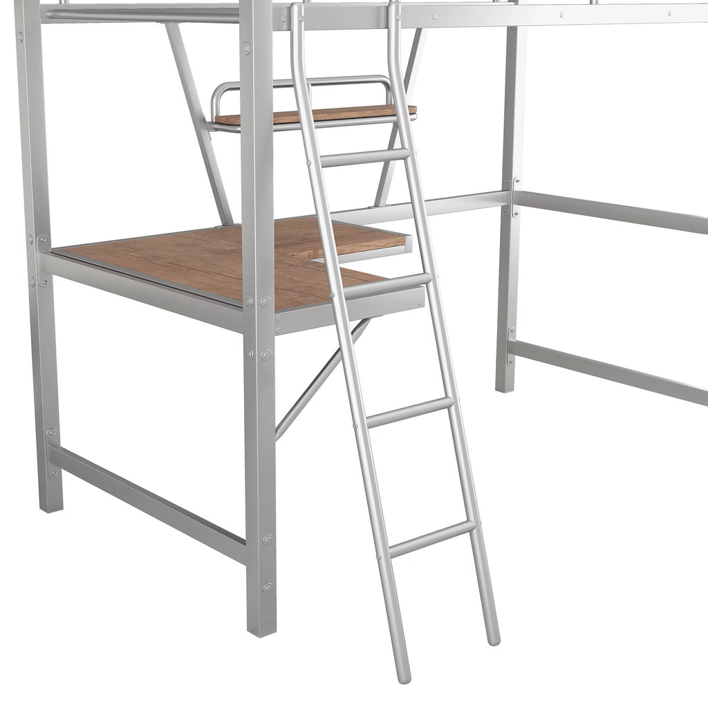 Metal Loft Bed with Desk and Shelf V81258