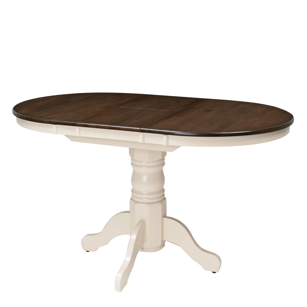 5 Piece Extendable Dark Brown and Cream Solid Wood Dining Set Q357