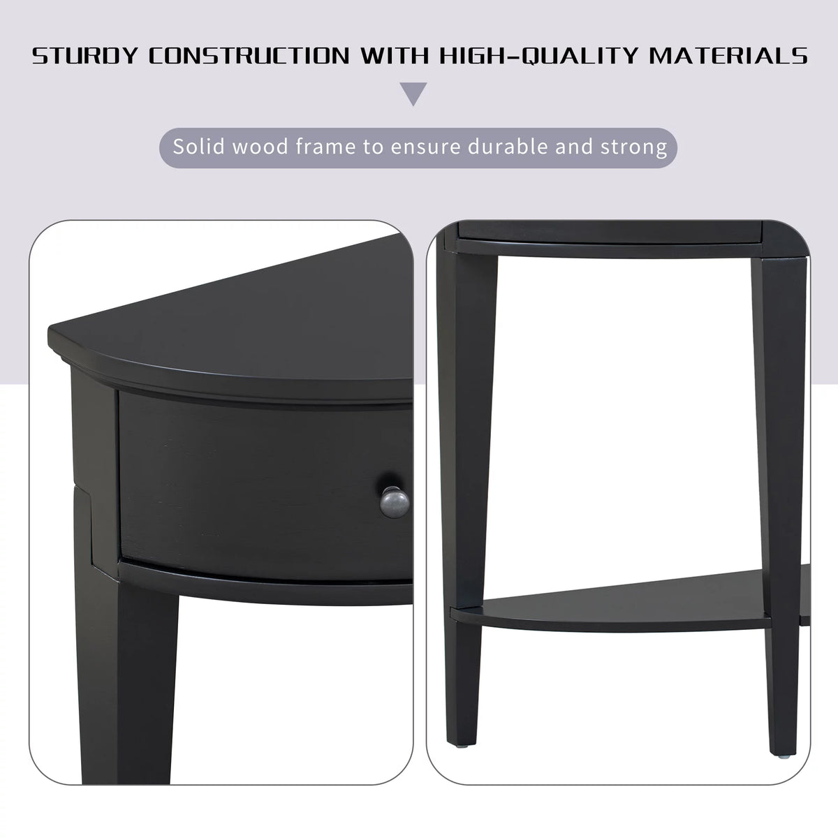 Black Curved Console Table with 3 Drawers T34216