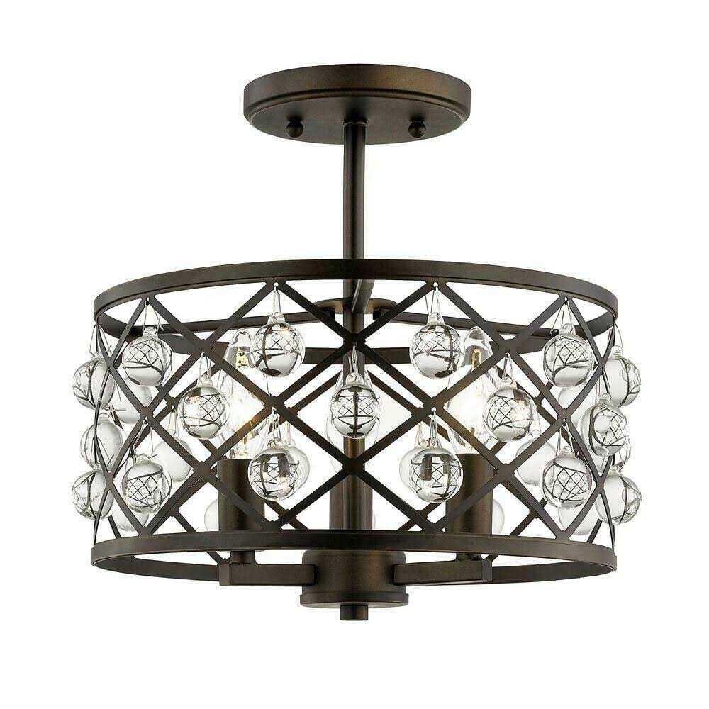 Aged Bronze Semi Flush Mount with Crystal Globes B5013