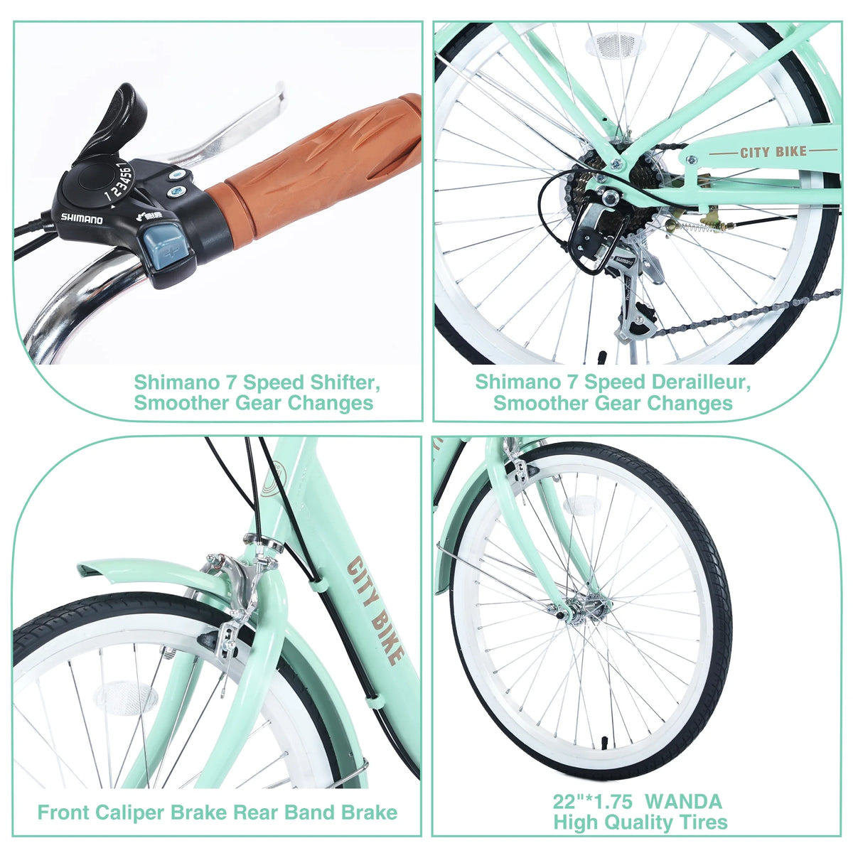 22" Aluminum Alloy 7 Speed Green Bicycle H92175