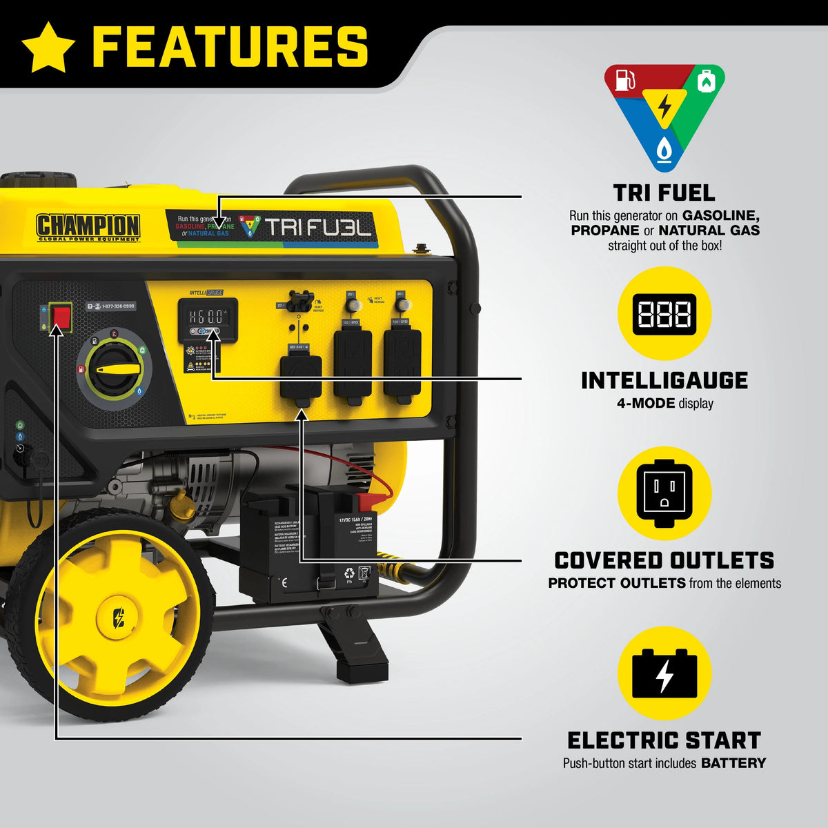 6500-Watt Tri-Fuel Portable Generator with Electric Start I5647
