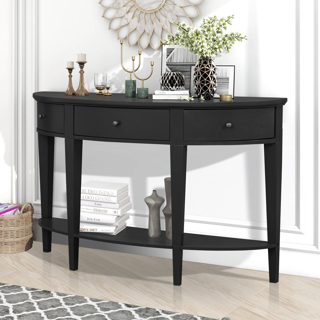 Black Curved Console Table with 3 Drawers T34216