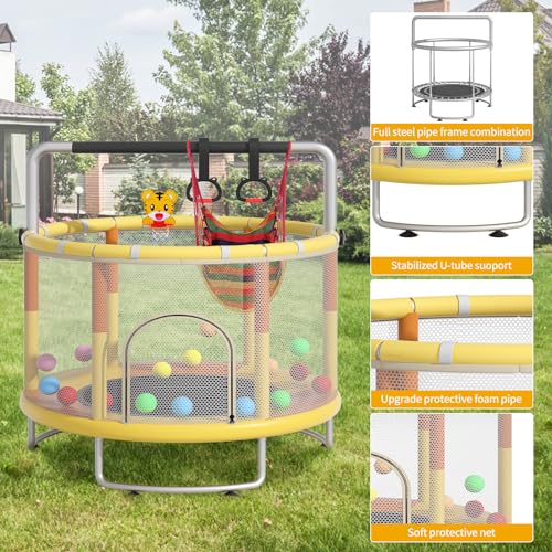 55" Small Trampoline with Enclosure Net and Basketball Hoops N69160