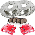 Powder Coated Red Calipers Rotors Ceramic Pads Kit K60600