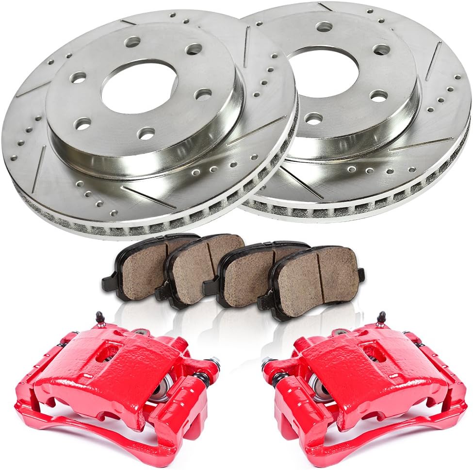 Powder Coated Red Calipers Rotors Ceramic Pads Kit K60600