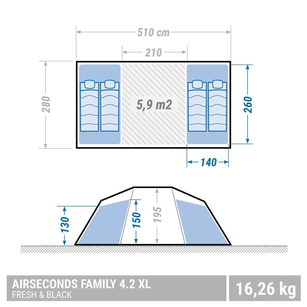 4.2 Inflatable Camping Tent, 4 Person, Black V67938