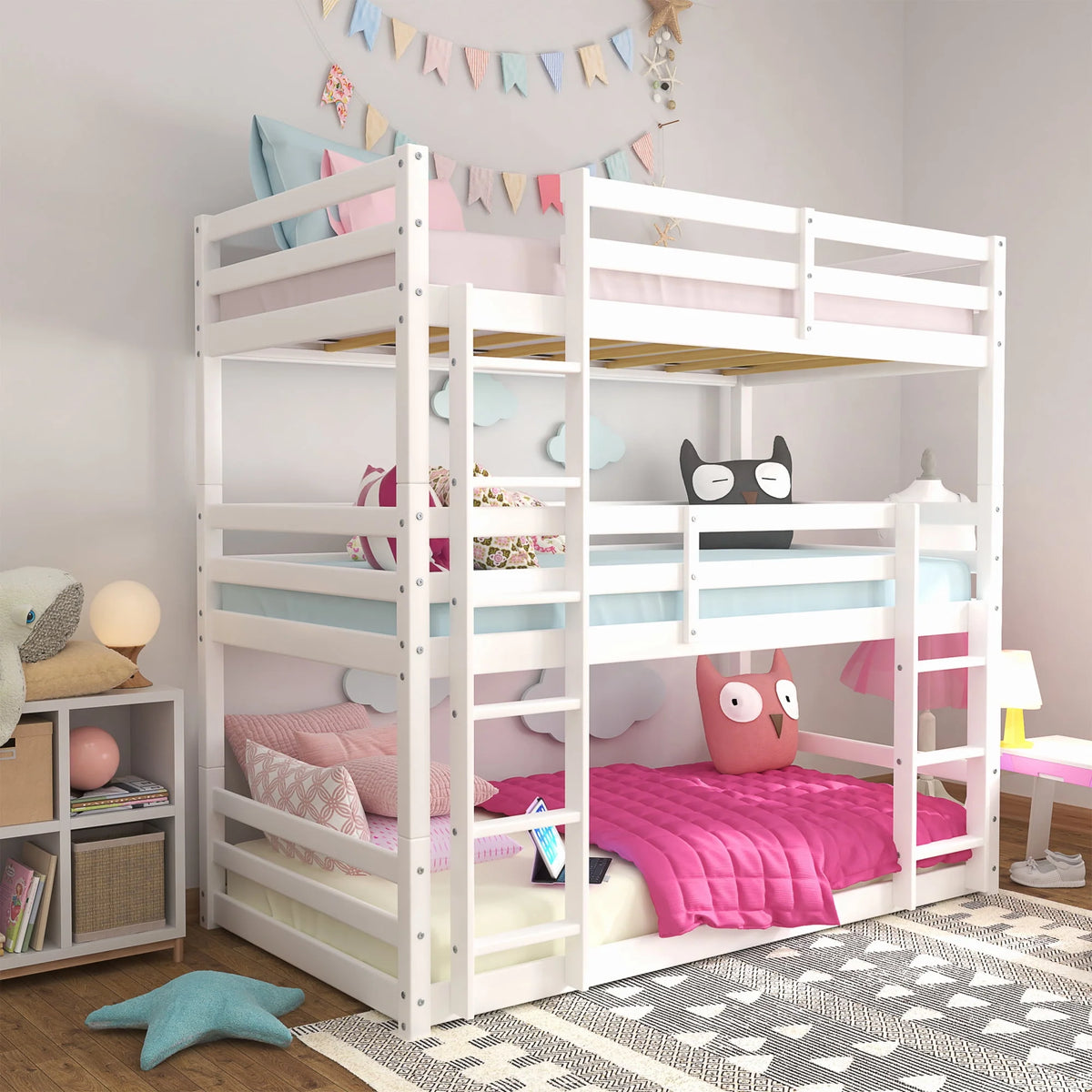 White Wood Convertible Bunk Bed J387343