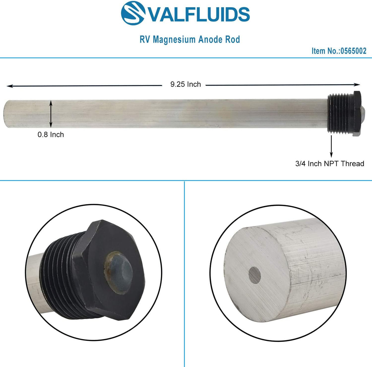 Magnesium Anode Rod with PTFE Thread Seal Tape, 9.25L x 3/4 NPT - 2 Pack F51434