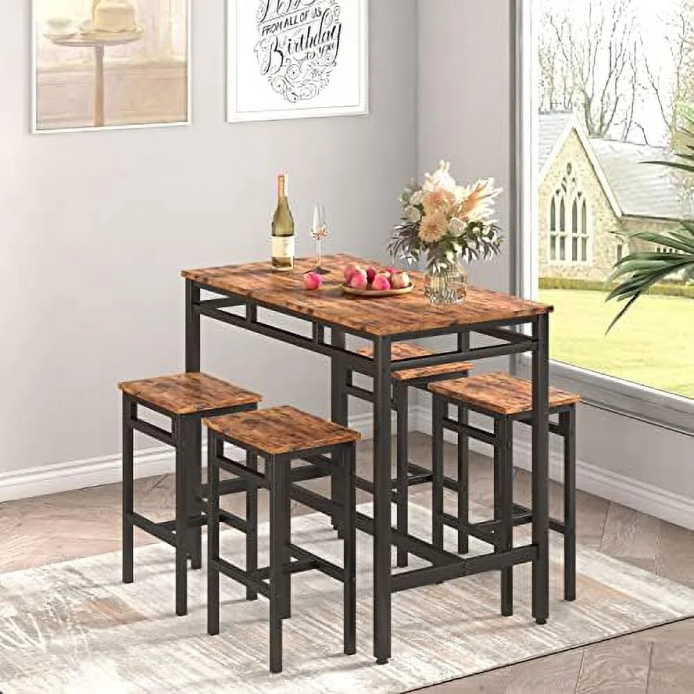 5 Piece Metal and Wood Dining Table and Chairs Set V539
