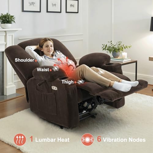 Brown Fabric Power Recliner Chair with Heat and Vibration Massage Q633615