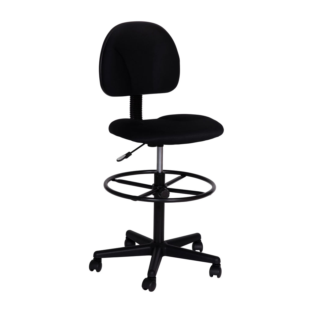 Black Fabric Mid-Back Drafting Chair with Footring P69846