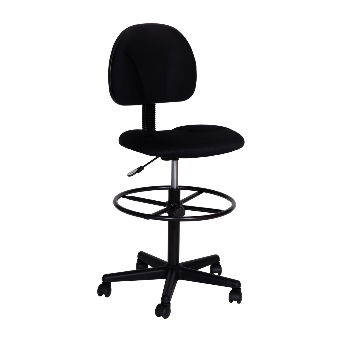 Black Fabric Mid-Back Drafting Chair with Footring P69846