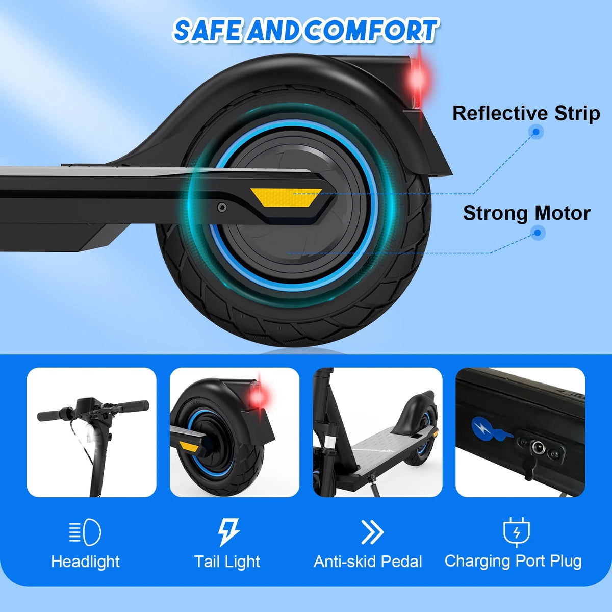 Electric Scooter with 10 Solid Tires, 500W Motor, 22 Miles Battery N9493