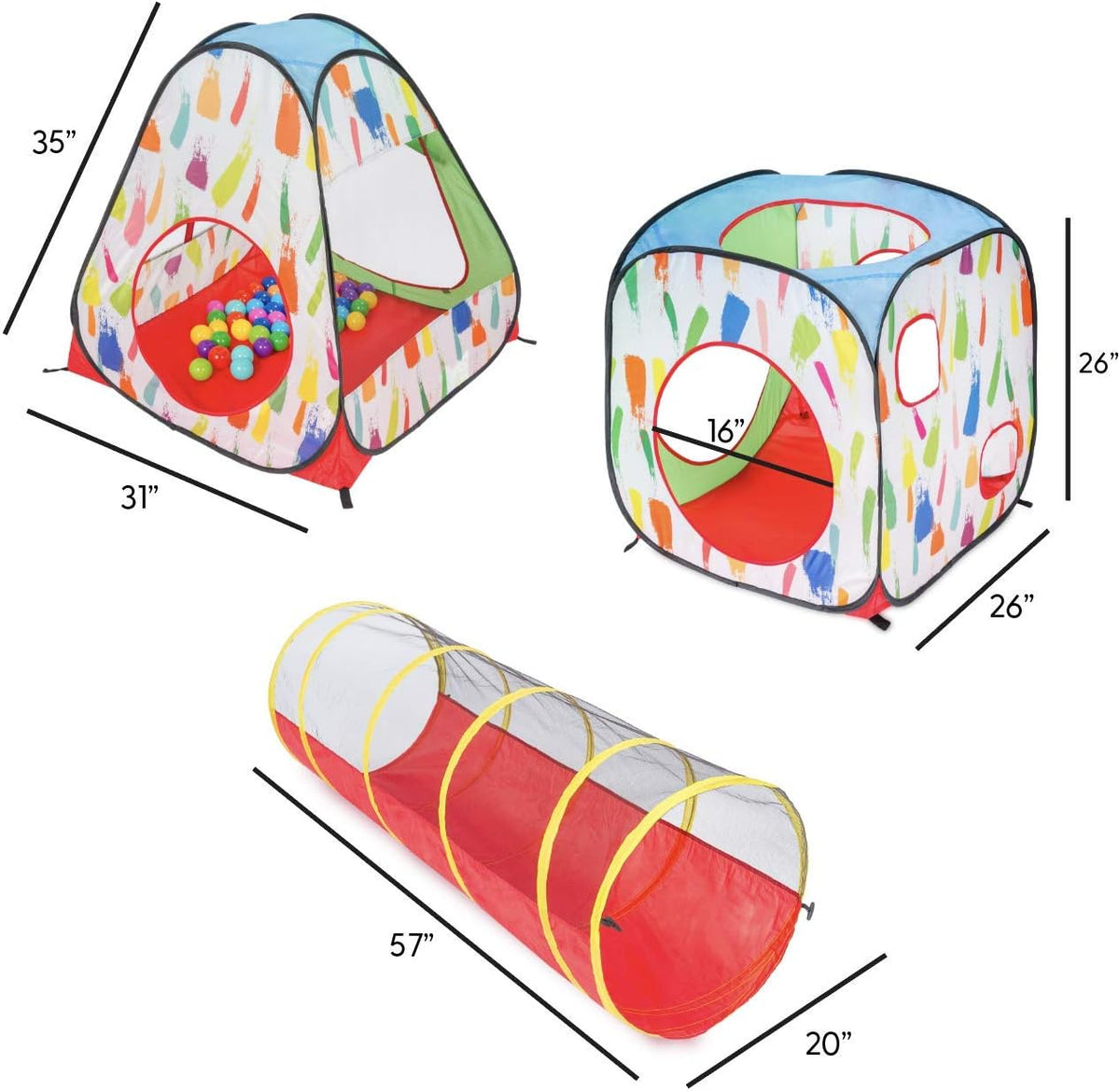 Kid's Pop up Tent Tunnel Playhouse with 50 Balls and Carry Bag Y5557