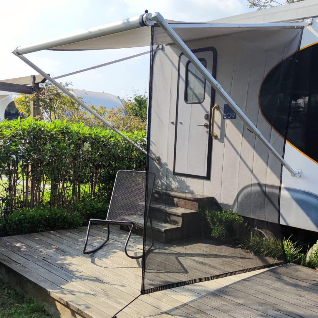 RV Awning Side Sun Shade 9’ x 7’ Black Mesh Screen Kit S9285