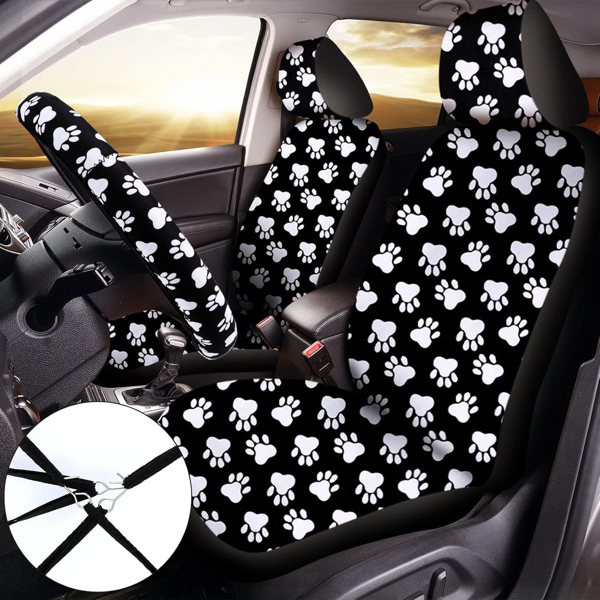 15 Pcs Paw Print Car Seat Cover Full Set Z899