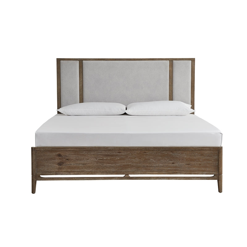 Wood Cal.King Panel Bed with Upholstered Headboard in Brown K822