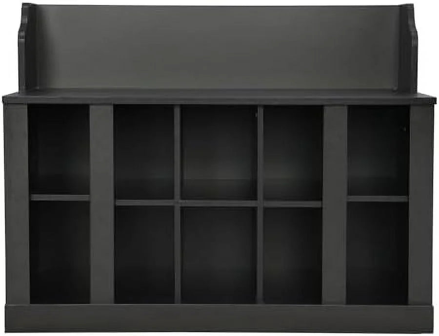 Black Entryway Hall Tree with Shoe Cabinet Bench and 8 Hooks I630