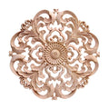 Wood Carved Onlay Applique Round Flower Unpainted Corner Decal Wood Wall Art 15x15cm H52000