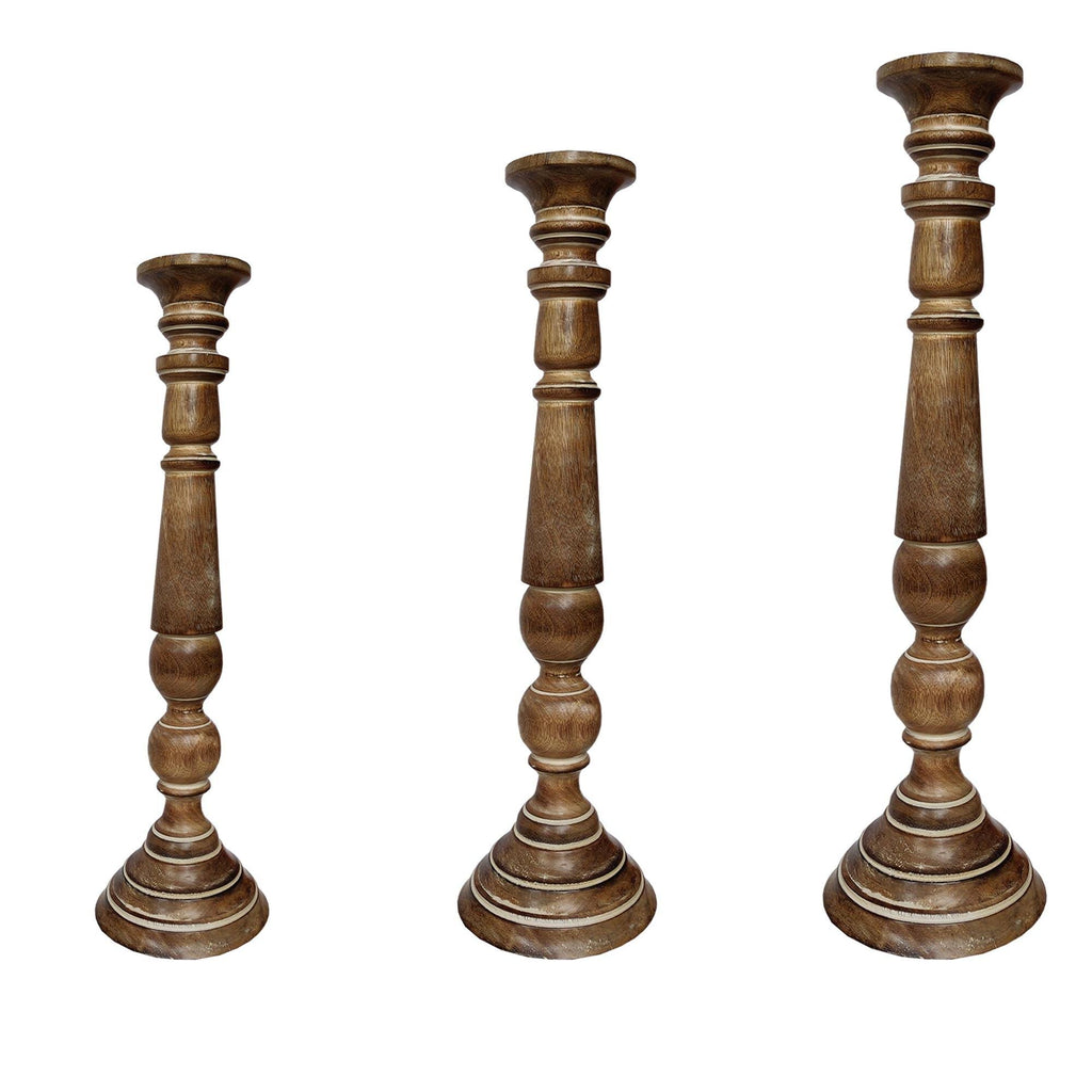 Handmade Wooden Candle Holder Set of 3 V4583